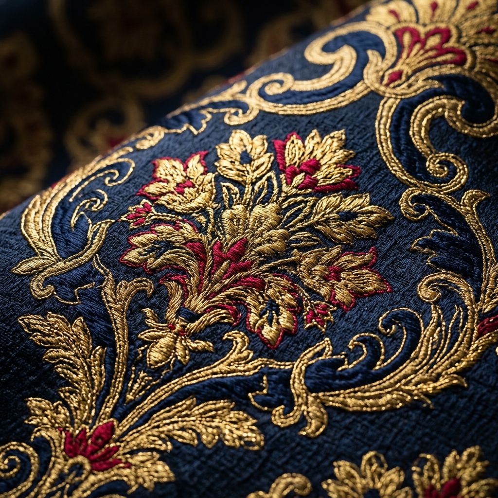 Luxury Brocade and embroidered fabric detail